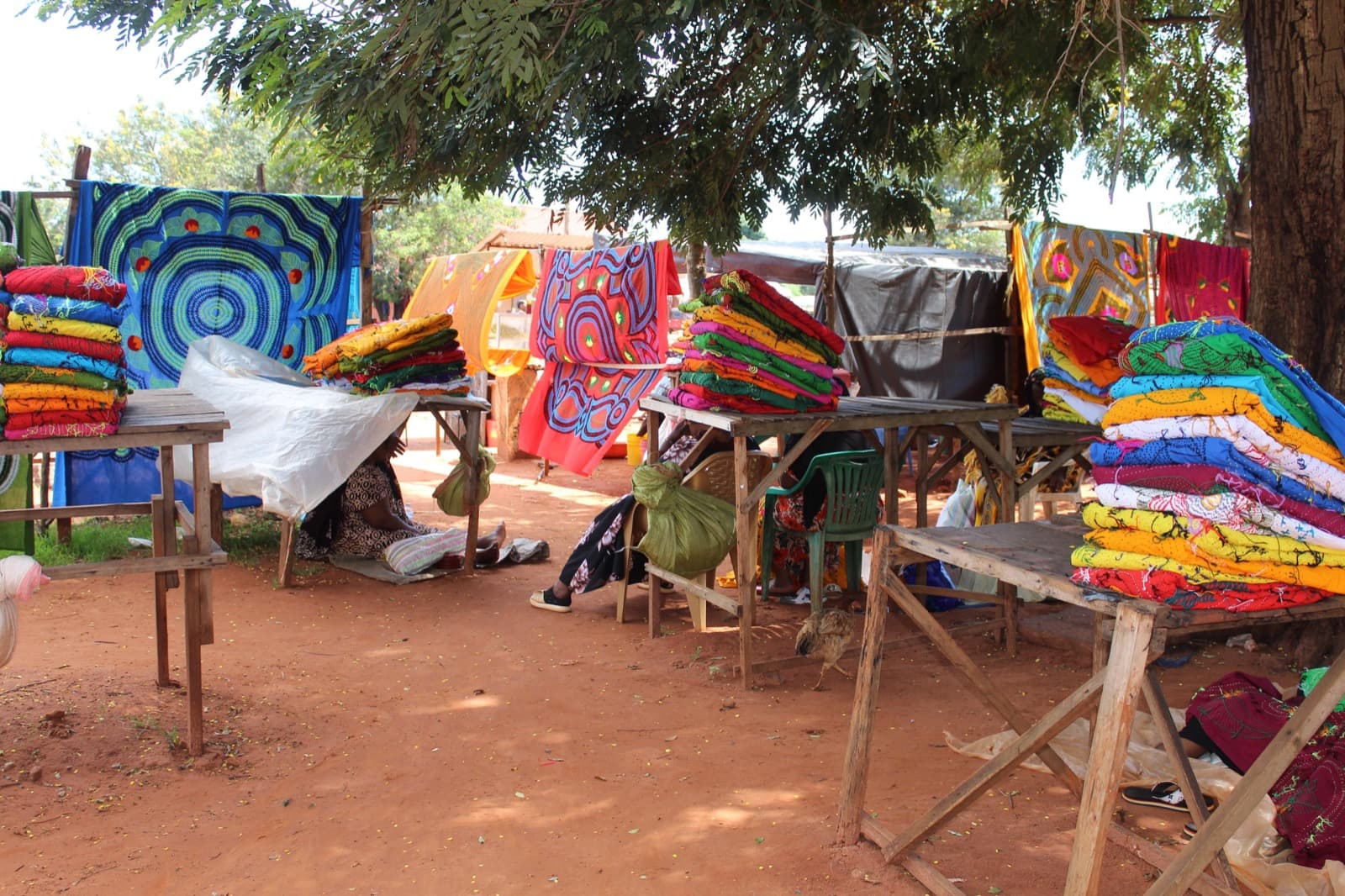 Textile stalls, folded fabrics
